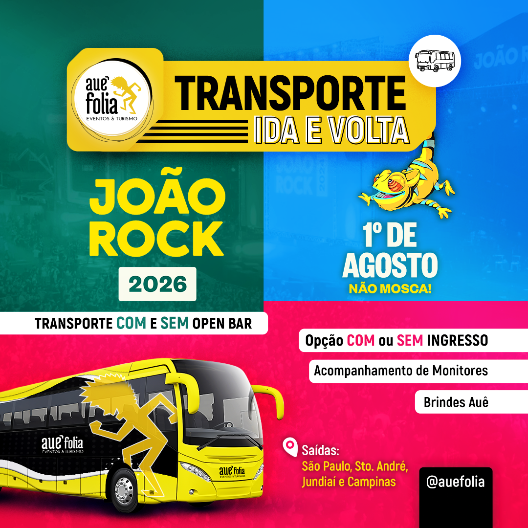 Excursão João Rock 2026 com open bar e transporte saindo de São Paulo, Campinas e região.